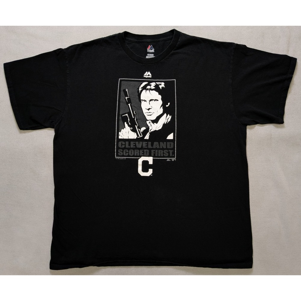 Cleveland Indians Shirt Mens XL Black Majestic Star Wars Han Solo Guardians MLB